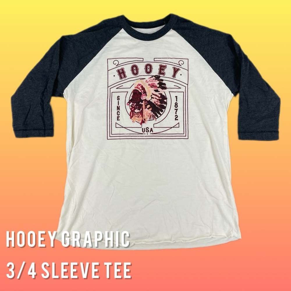 Hooey White & Black Raglan 3/4 Sleeve Graphic Tee